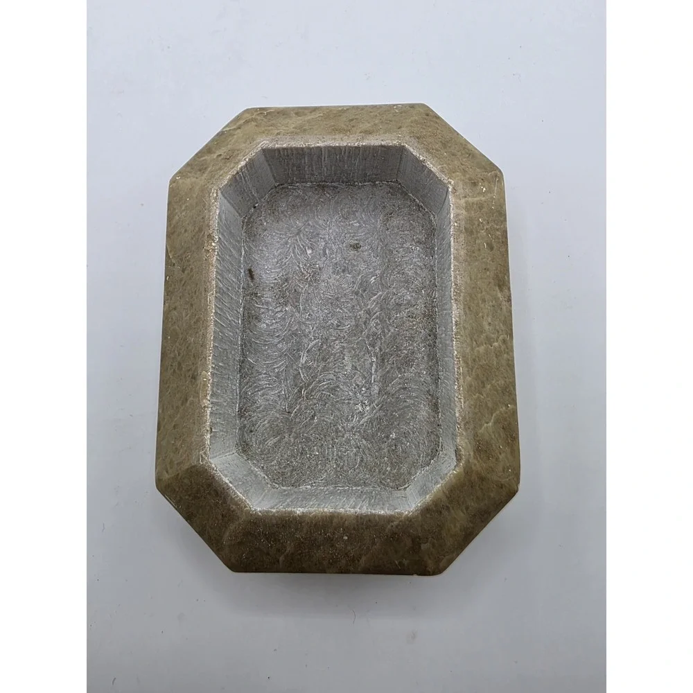 Vintage‎ Indian Soapstone Trinket Box Floral Inlay Hand Carved SERRV Decor
